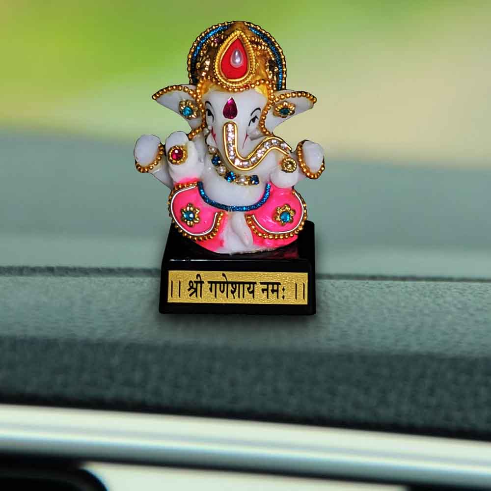Marble Finish Ganesha Idol on Wooden Platform